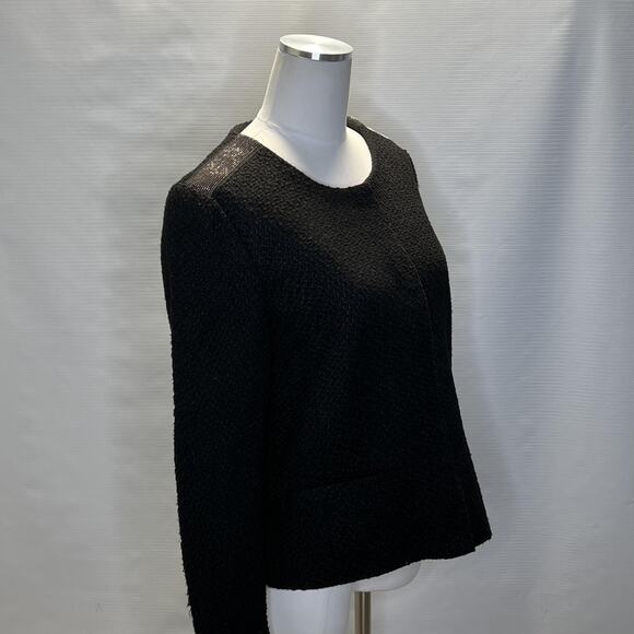 Bon'A Parte Jacket Womens 42 UK 16 Black Textured Lined Wool Blend Snap Front - Picture 2 of 12